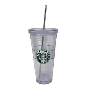 Starbucks Coffee Clear Acrylic Venti 20 Fl Oz Reusable Cold Tumbler Lid Straw